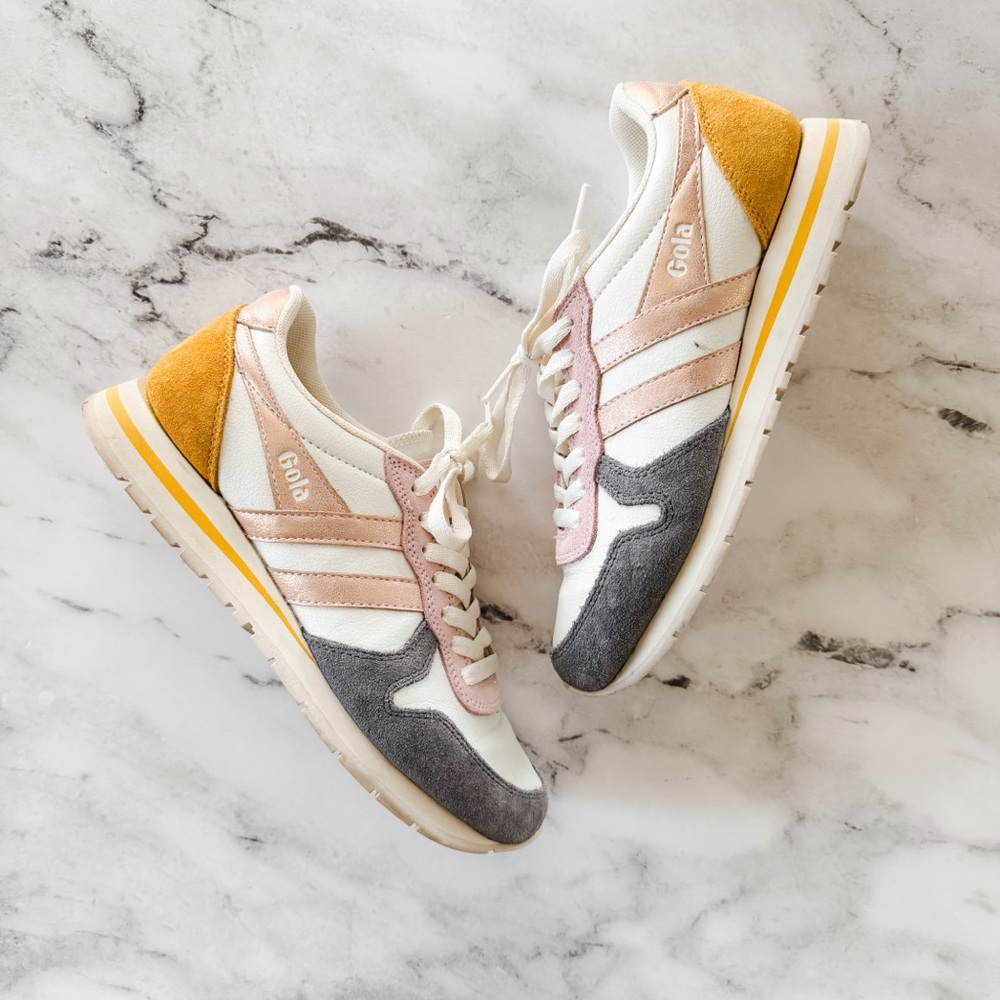 Gola Womens Classics Daytona Quadrant Sneaker in Off White/Ash/Rose Gold/Sun - Picture 2 of 9
